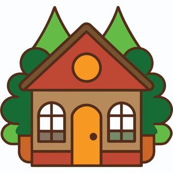A house with trees and a door on it vector