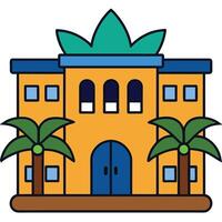 A building with palm trees and a door vector