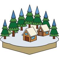 Winter scene with houses and trees vector