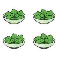 A set of four bowls with green leaves in them vector