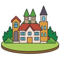 A cartoon house with a tower and a church vector