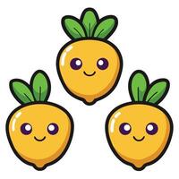 Three lemon faces with green leaves vector