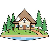 House on the island with trees and water vector