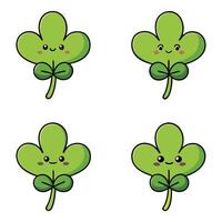 Four leaf clover stickers with different expressions vector