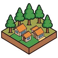 A cartoon illustration of a house surrounded by trees vector