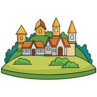 A cartoon village with houses and trees vector