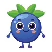 A cartoon blueberry character with eyes and a green leaf vector