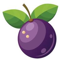 A purple plum fruit with leaves on it vector