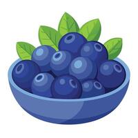 Blueberries in a bowl with leaves on a white background vector