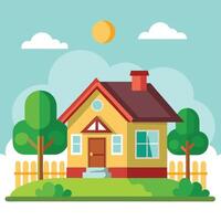 House with trees and fence on a sunny day vector