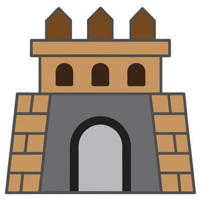 An illustration of a castle with a gate