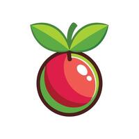 A red apple with green leaves on it vector