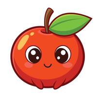 An apple with eyes and a green leaf vector