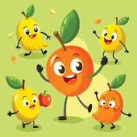 Cartoon fruit characters with different expressions vector