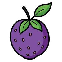 A purple strawberry with leaves on it vector