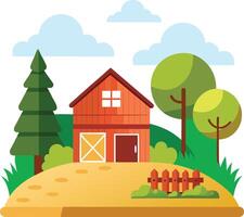 Farm house with trees and grass illustration vector