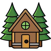 A cartoon house with trees in the background vector