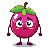 A cartoon purple plum fruit character with a sad expression vector