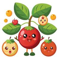 A cartoon tomato with fruit and leaves vector