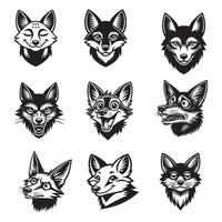 Collection of Jackal Face Outline Design - jackal illustration in black and white vector