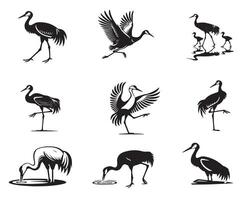 Set of Sandhill crane Silhouette Design - Sandhill crane Bird illustration vector