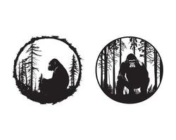 Set of Gorilla with forest Silhouette Design - Gorilla Illustration vector