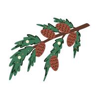 Hand drawn illustration of a pine twig with cones. Spruce branch, fir tree. Flat in color doodle style. vector