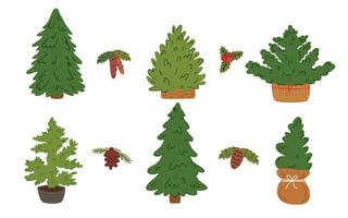 Set of Christmas trees in pots on a white background. illustration. vector