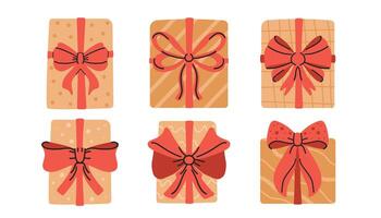 Set of gift boxes with ribbons. illustration in flat style. vector