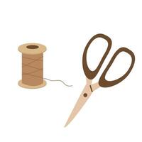 Scissors and thread. illustration isolated on a white background. vector