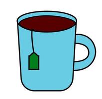 Cup of tea with teabag isolated on a white background. Hand drawn doodle style. flat illustration. vector