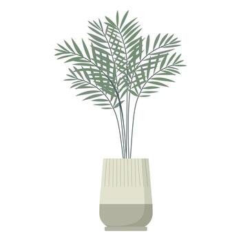 Indoor palm tree in a pot in boho style. vector
