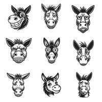 Collection of Donkey Face Outline Design - Donkey Head illustration vector