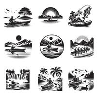 Collection of Kayaking silhouette Design, kayak illustration in black and white vector