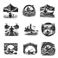 Collection of Kayaking silhouette Design, kayak illustration in black and white vector