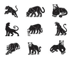 Panther illustration in black and white - Panthera Silhouette Design Bundle vector