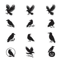 Raven Bird silhouette Design Bundle - Common Raven illustration vector