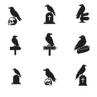 Set of Raven Bird silhouette Design - Common Raven illustration vector