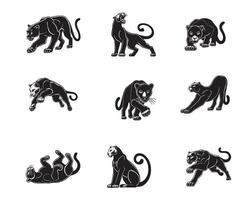Set of Panther illustration in black and white - Panthera Silhouette Design vector