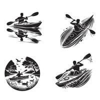 Collection of Kayaking silhouette Design, kayak illustration in black and white vector