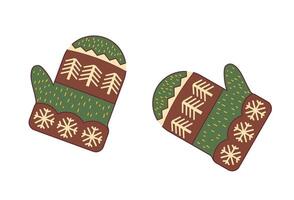 Mittens With Tree And Snowflakes vector
