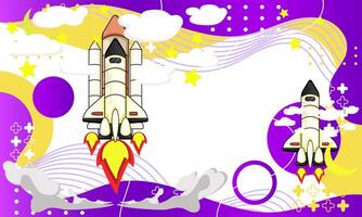 space shuttle with rocket on a purple background vector
