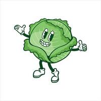 cabbage illustration with groovy style vector