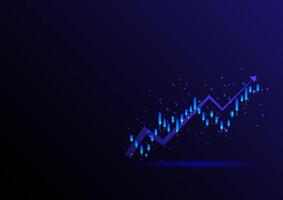 Stock and investment concept. A bar and line graph on a dark blue background. Bullish market, profit of wealth, high risk high return, business growth up. Copy space. vector