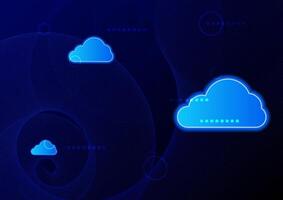 Cloud computing with light digital on a blue background. Futuristic business network and data transfer. Smart device saving data and analysis. vector