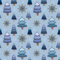 Blue Christmas trees seamless pattern. Cute business winter pattern with Christmas trees and snowflakes on light blue background for wrapping paper, packaging, textile, print. vector