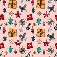 Merry Christmas seamless pattern with hand draw decorative elements for textiles, wrapping paper, greeting cards and holidays designs. vector