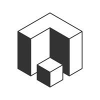 Cube logo, geometric design. Black and white Box logotype company, trendy techno emblem in isometric 3D style. vector