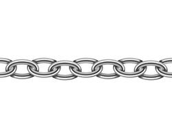 Realistic metal chain seamless texture. Silver color chains link isolated on white background. Strong iron chainlet solid three dimensional design element. vector