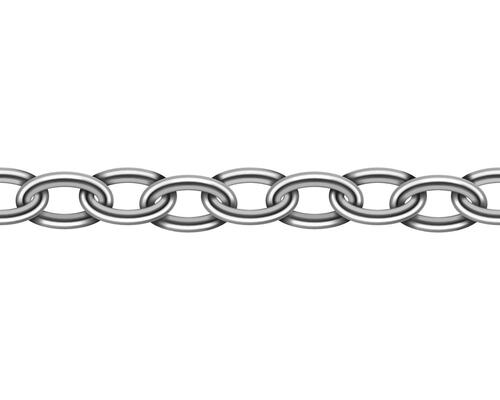 Realistic metal chain seamless texture. Silver color chains link isolated on white background. Strong iron chainlet solid three dimensional design element.